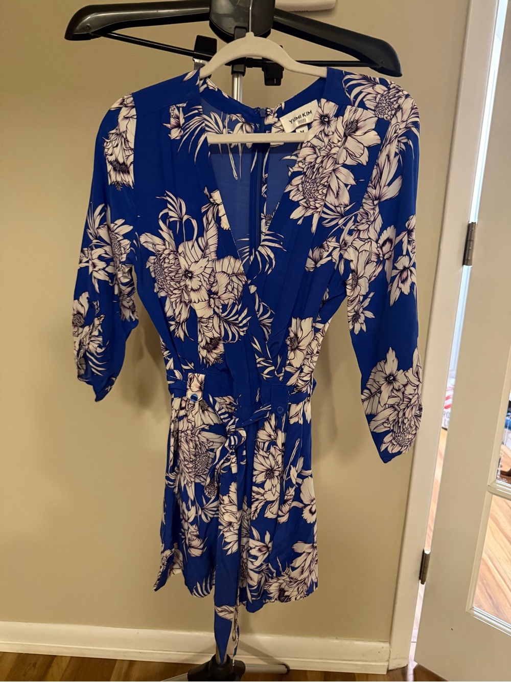 Yumi Kim Royal Blue White Floral Wrap Romper